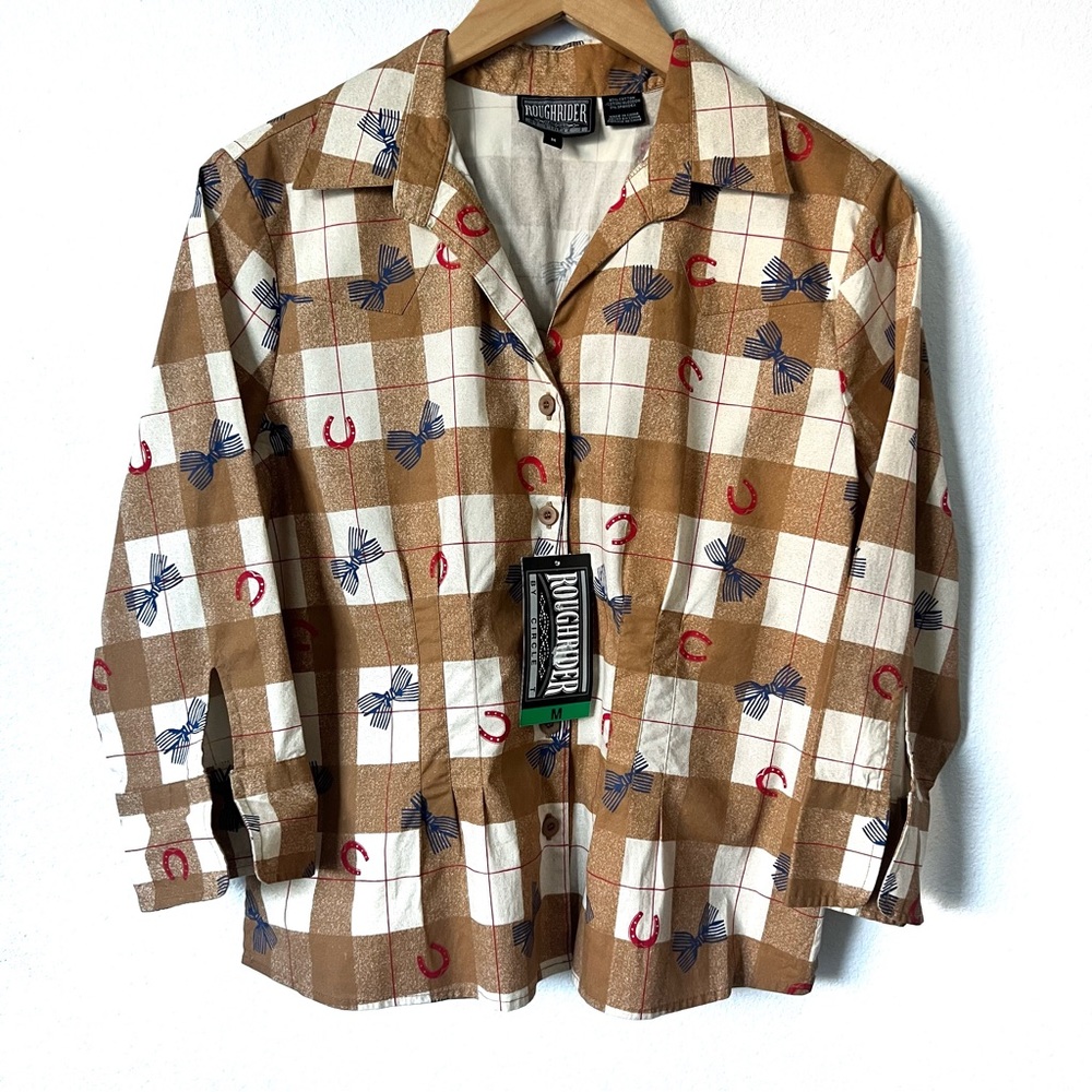 NWT Roughrider Horseshoe and Bow Button Down Blouse
